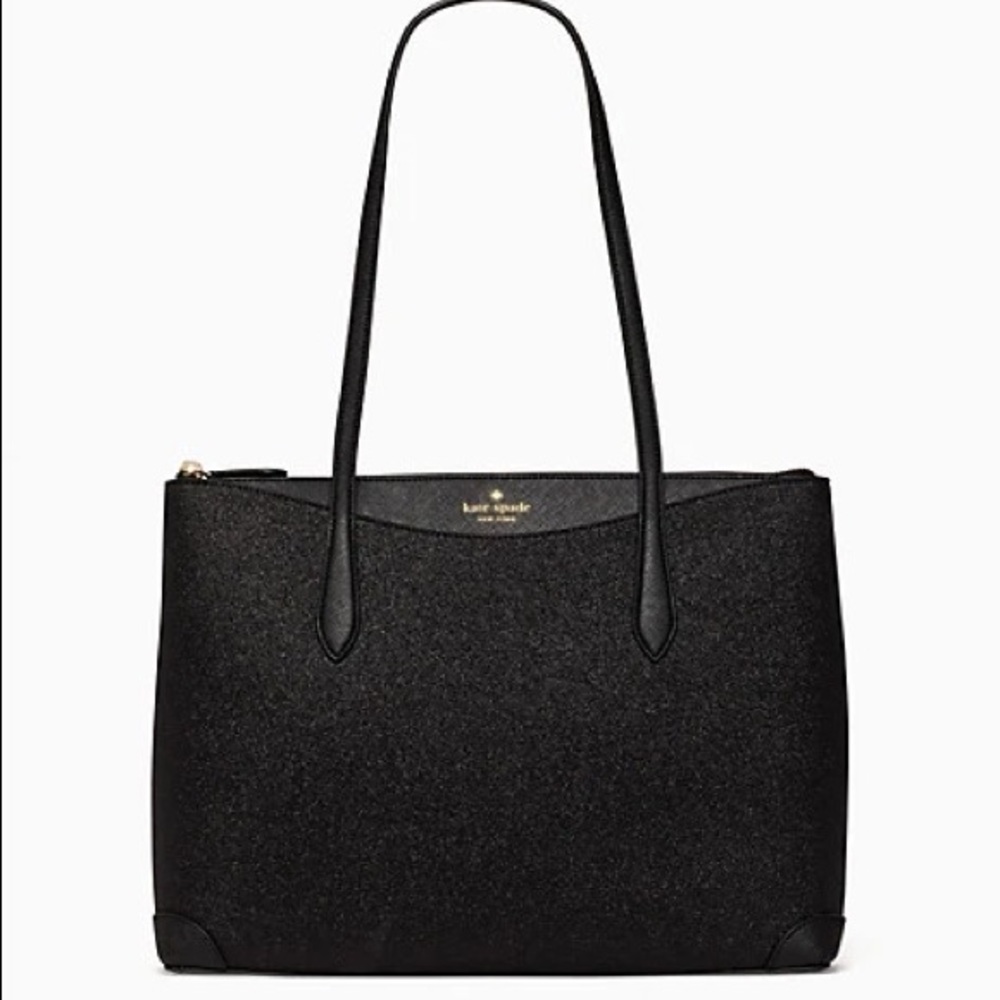 Kate Spade Joeley Lola Shimmy Glitter Top Zip Tote Shoulder Bag Black - Picture 2 of 4